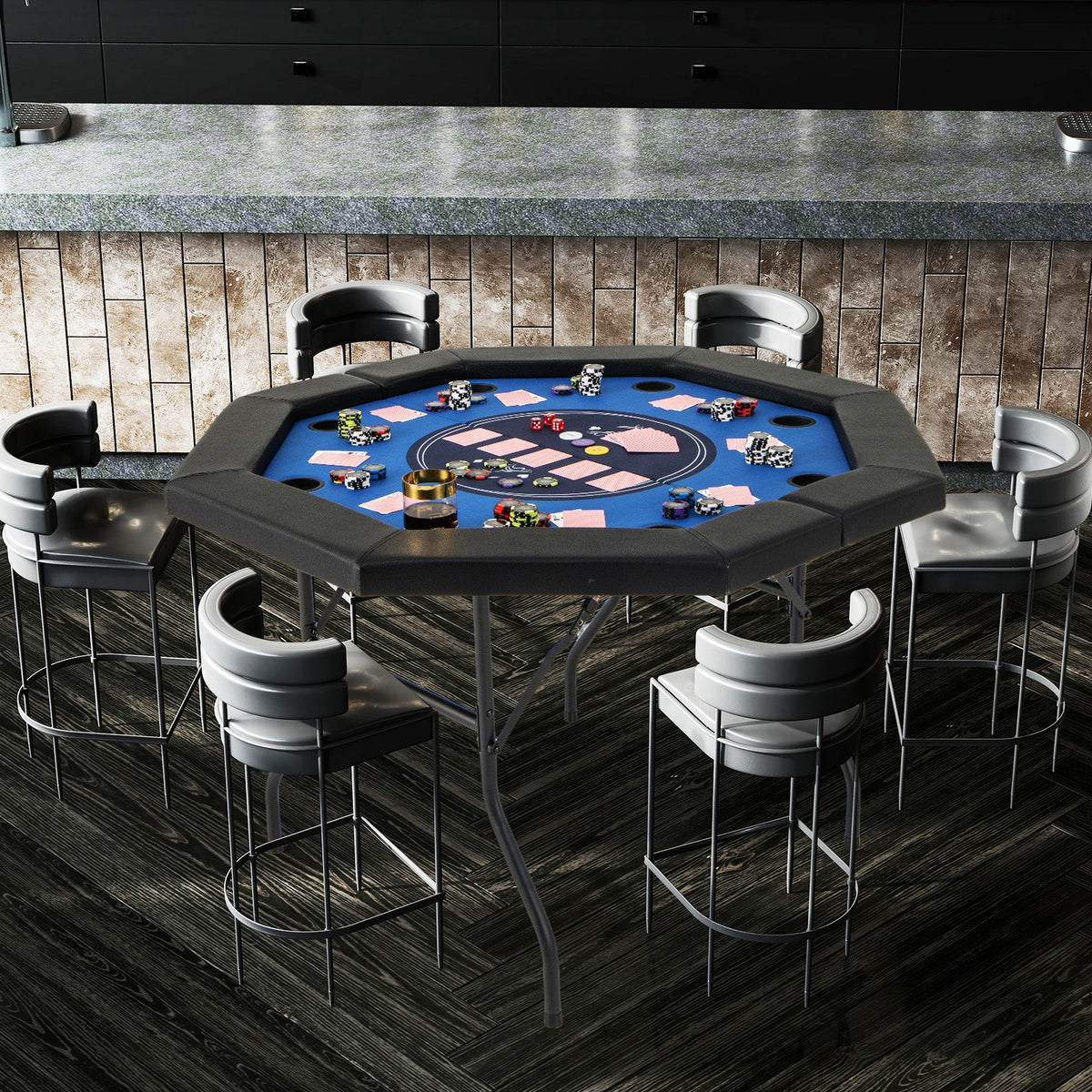 48" Foldable Poker Table with Padded Rails and Cup Holders