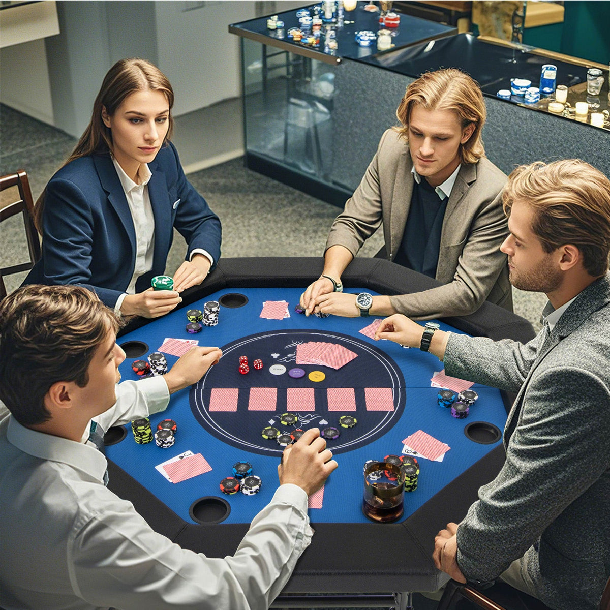 48" Foldable Poker Table with Padded Rails and Cup Holders