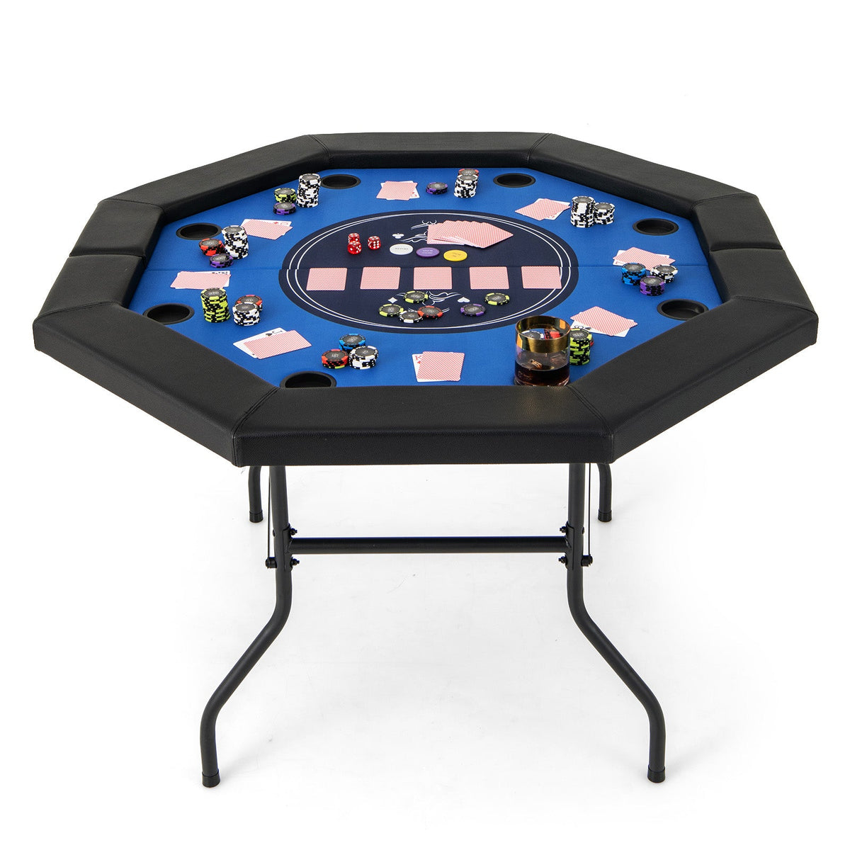 48" Foldable Poker Table with Padded Rails and Cup Holders