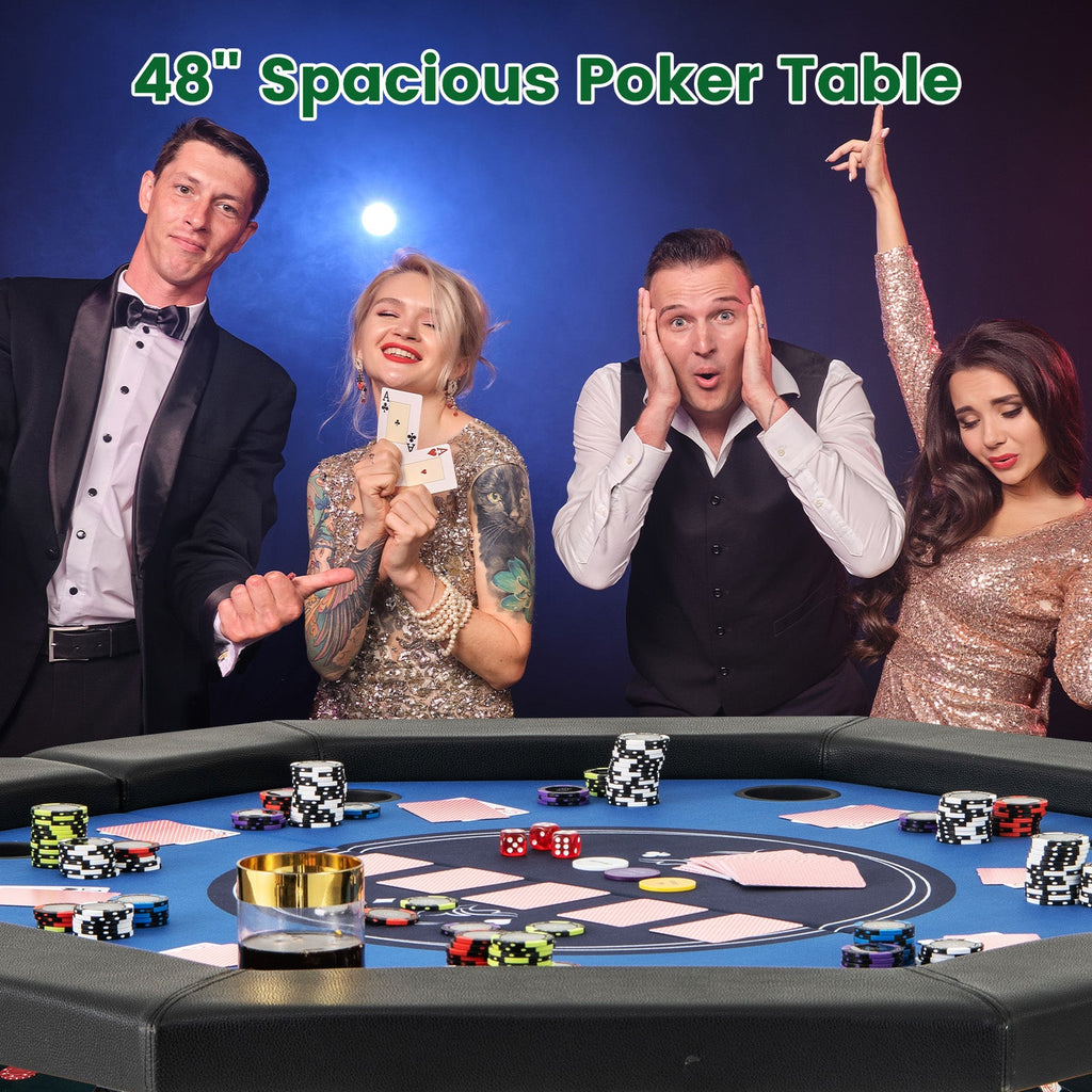 48" Foldable Poker Table with Padded Rails and Cup Holders