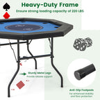 48" Foldable Poker Table with Padded Rails and Cup Holders
