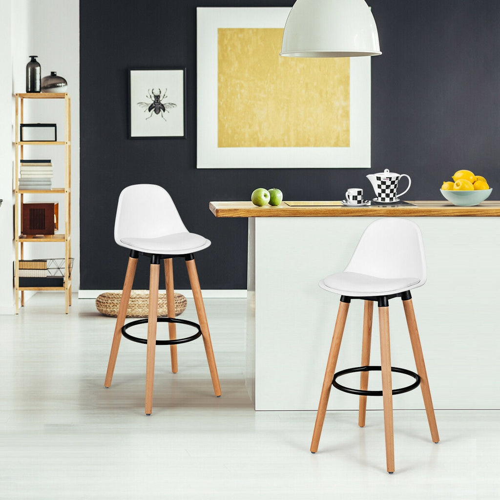 Mid-Century PU Upholstered Bar Stools - Set of 2