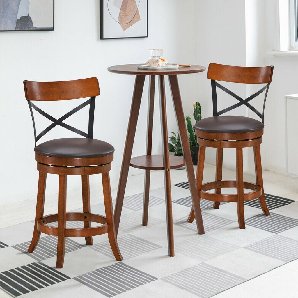 Swivel Bar Stools with Rubber Wood Legs - Set of 2