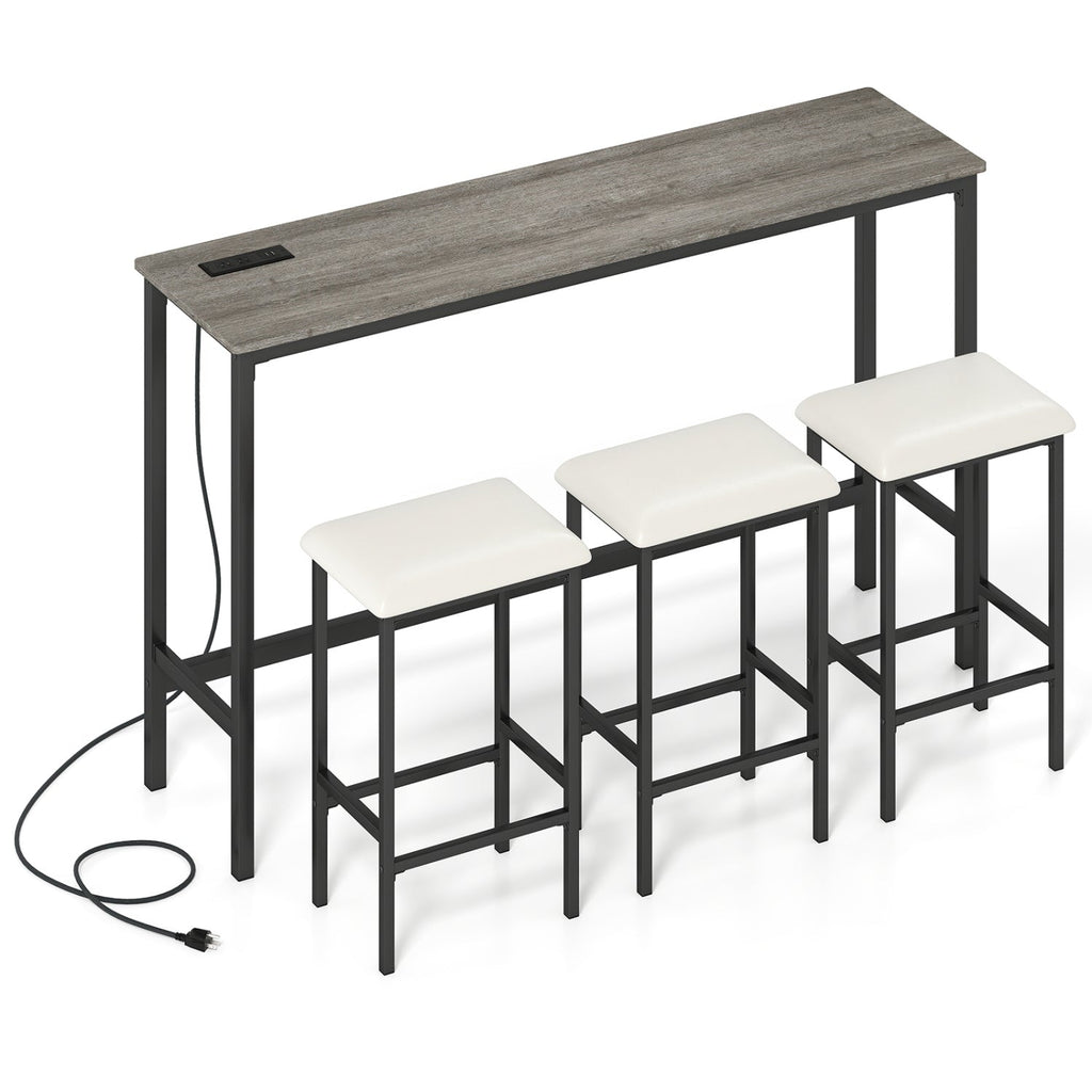 4 Pieces Counter Height Bar Table with Power Outlet with 3 Padded Stools