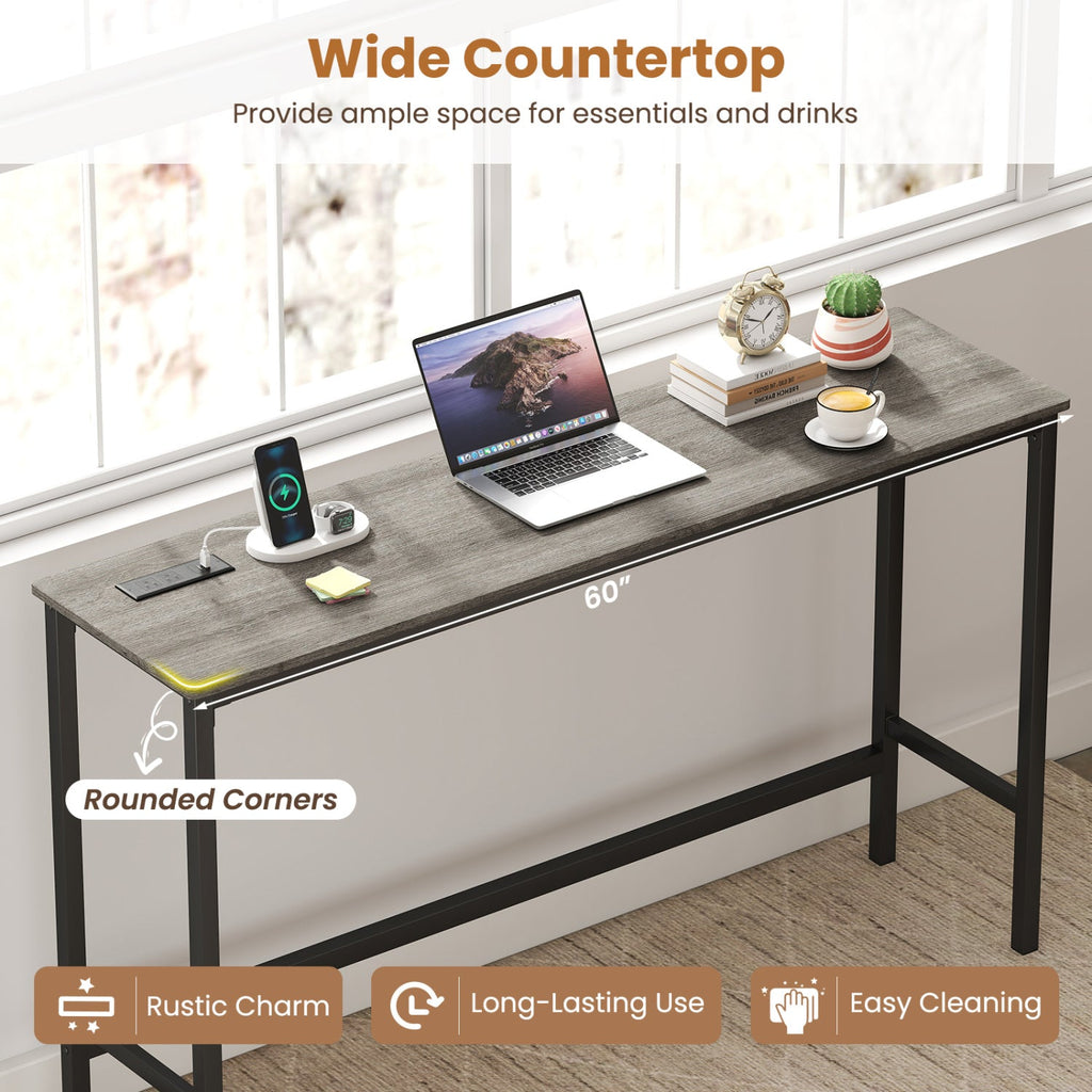 4 Pieces Counter Height Bar Table with Power Outlet with 3 Padded Stools