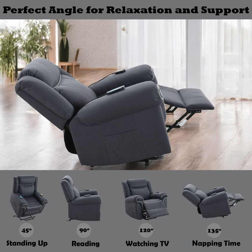 Domana Dark Blue Power Lift Recliner with Heat and Massage