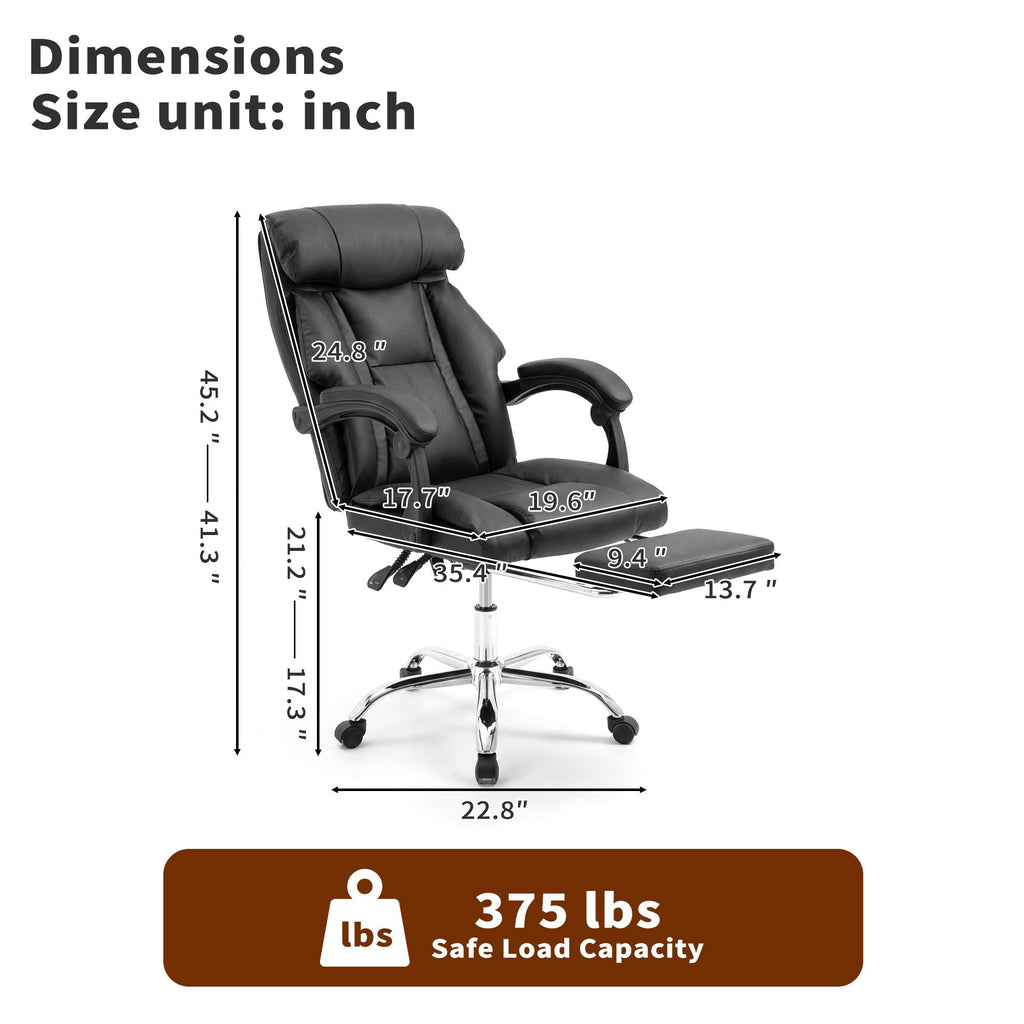 Adjustable Reclining PU Leather Office Chair with Footrest