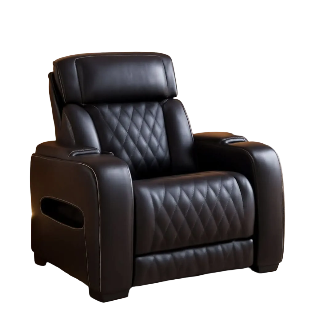 Boyington Black Leather-Match Power Recliner with Massage & Heat