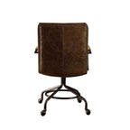 Harith Top-Grain Leather Office Chair with Wooden Armrests