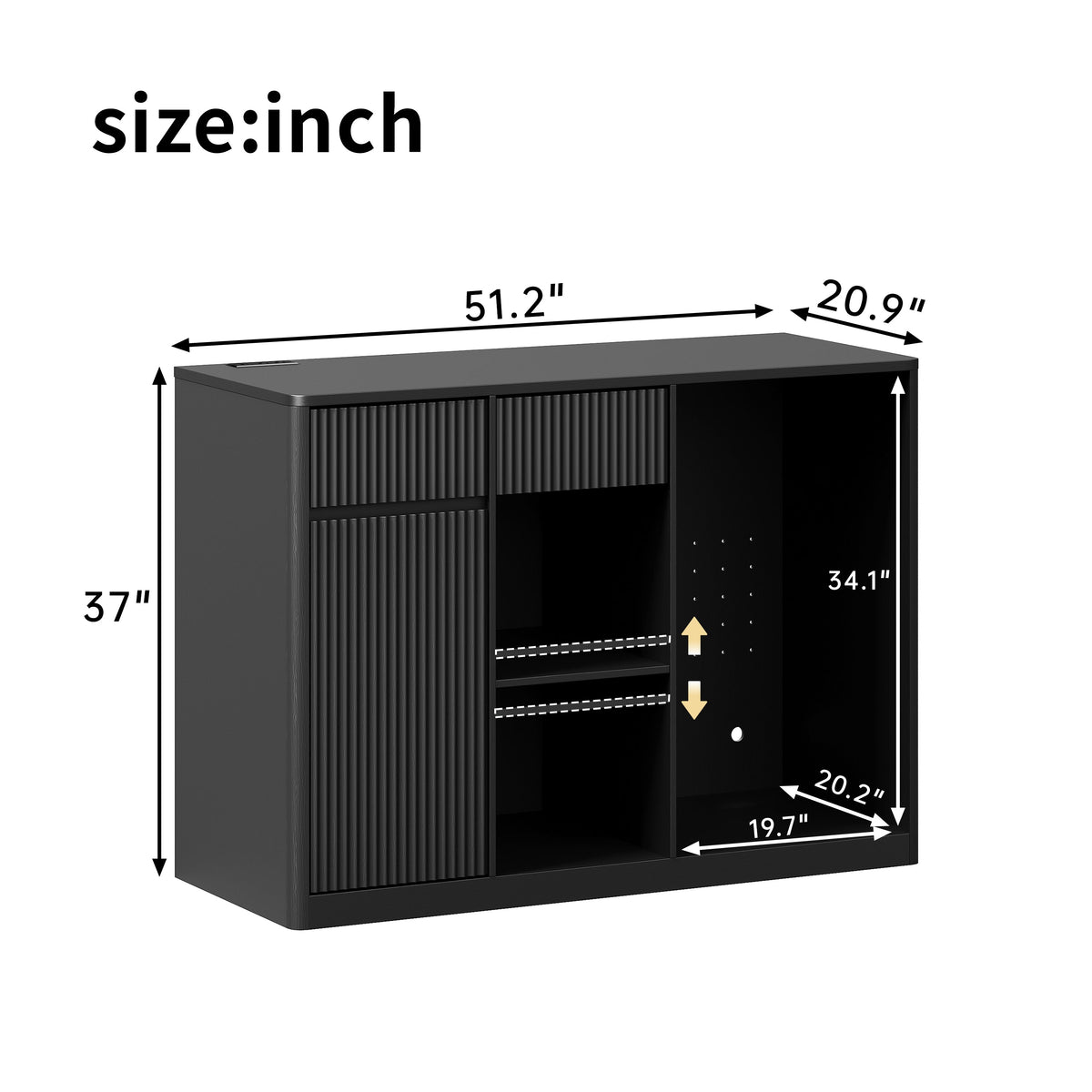 51.2" Modern Fluted Bar Cabinet with Fridge Compartment