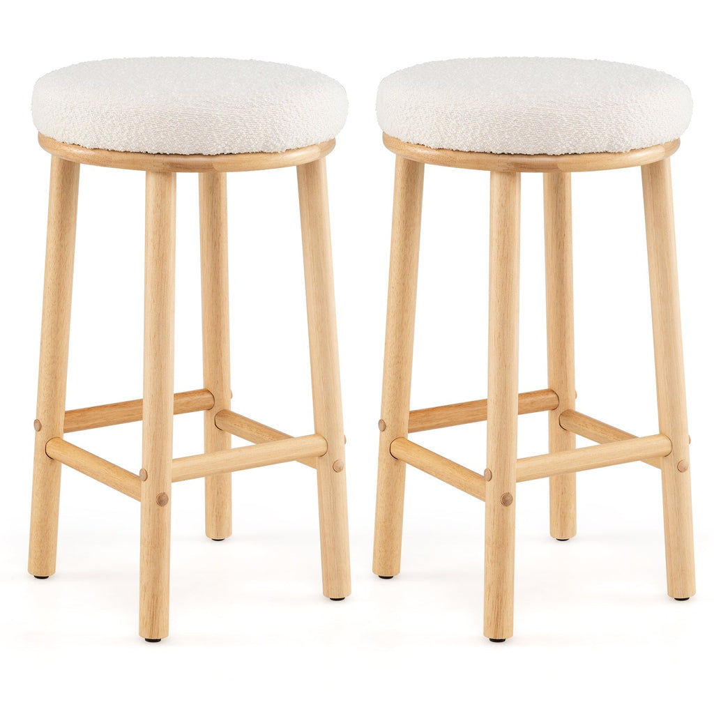 2-Piece White Boucle Upholstered Bar Stools