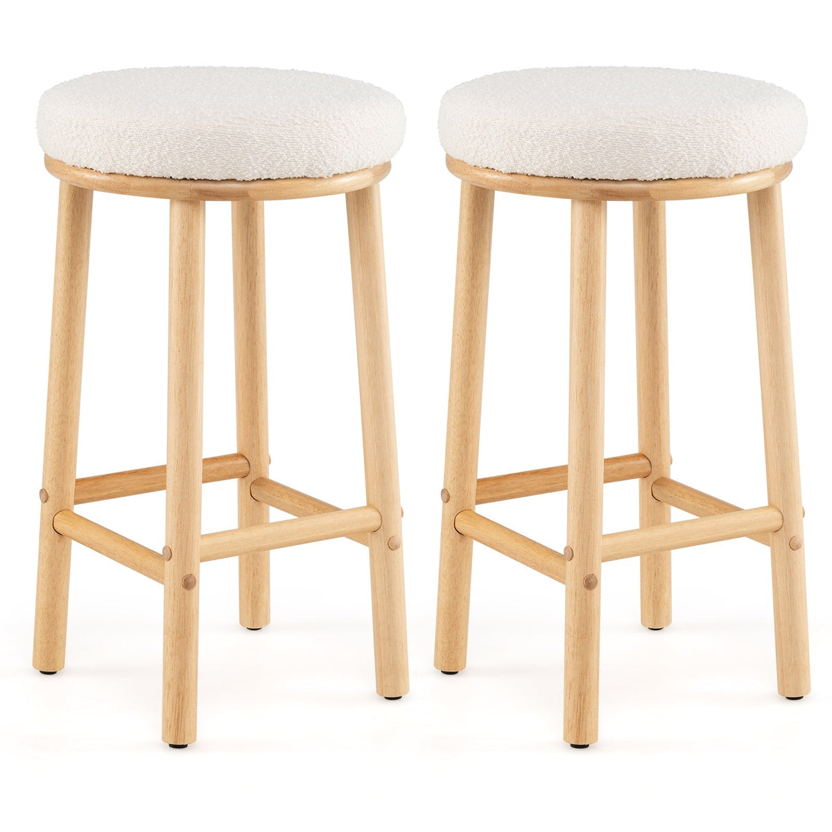 2-Piece White Boucle Upholstered Bar Stools