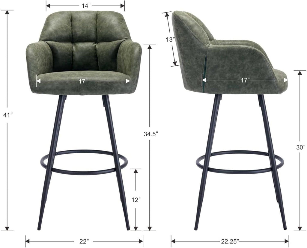 Modern Bar Stools Set of Two with Backrest Arms
