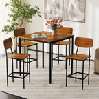 5 Pieces Industrial Dining Table Set with Counter Height Table and 4 Bar Stools-Coffee