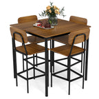 5 Pieces Industrial Dining Table Set with Counter Height Table and 4 Bar Stools-Coffee