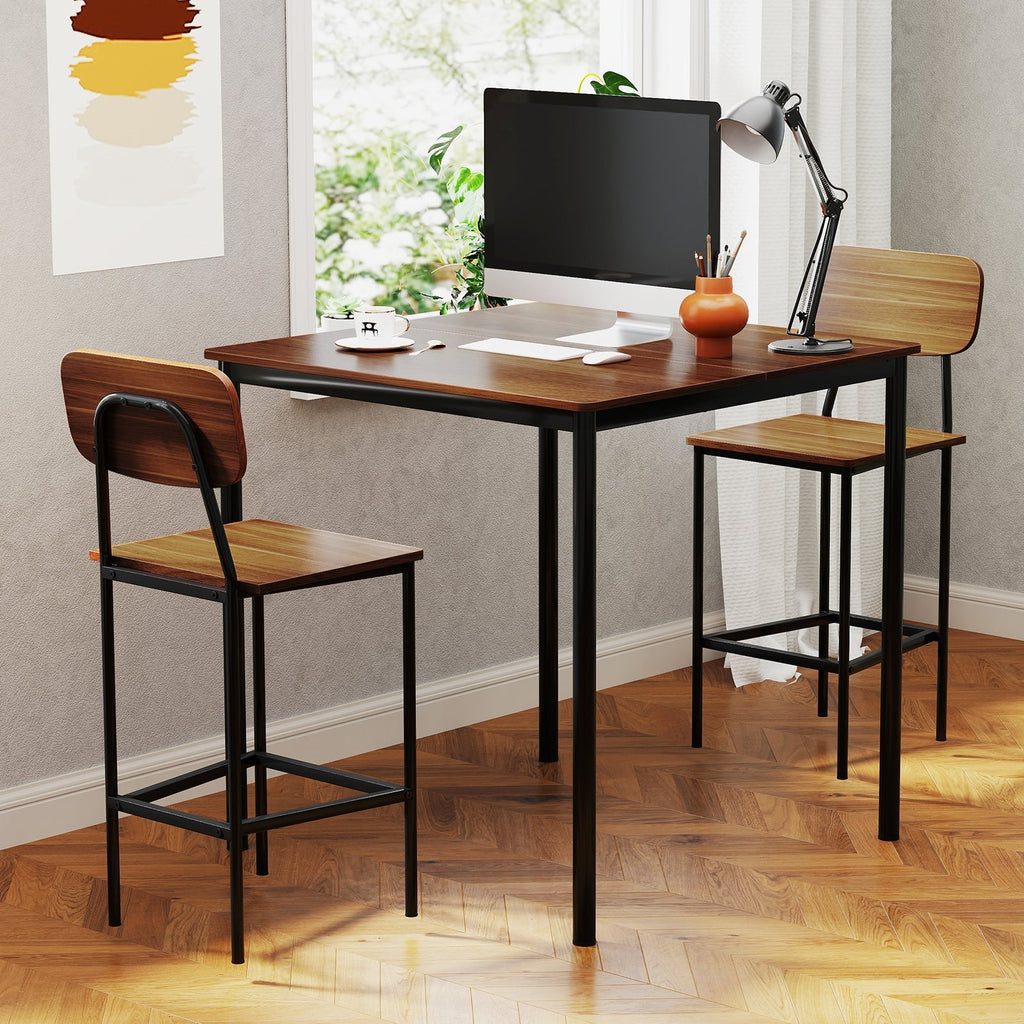 5 Pieces Industrial Dining Table Set with Counter Height Table and 4 Bar Stools-Coffee