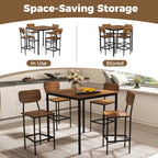 5 Pieces Industrial Dining Table Set with Counter Height Table and 4 Bar Stools-Coffee