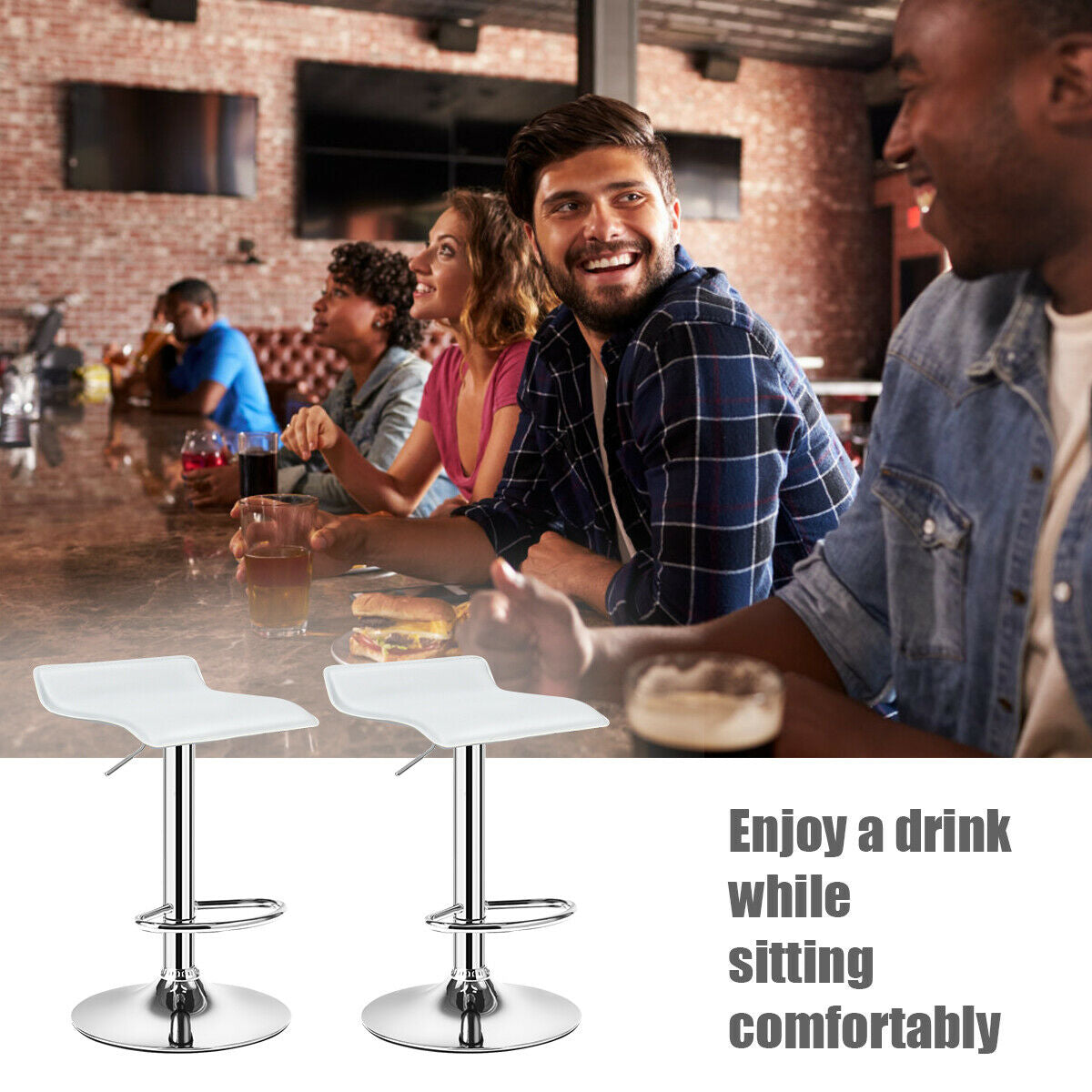 Adjustable PU Leather Backless Bar Stools - Set of 2
