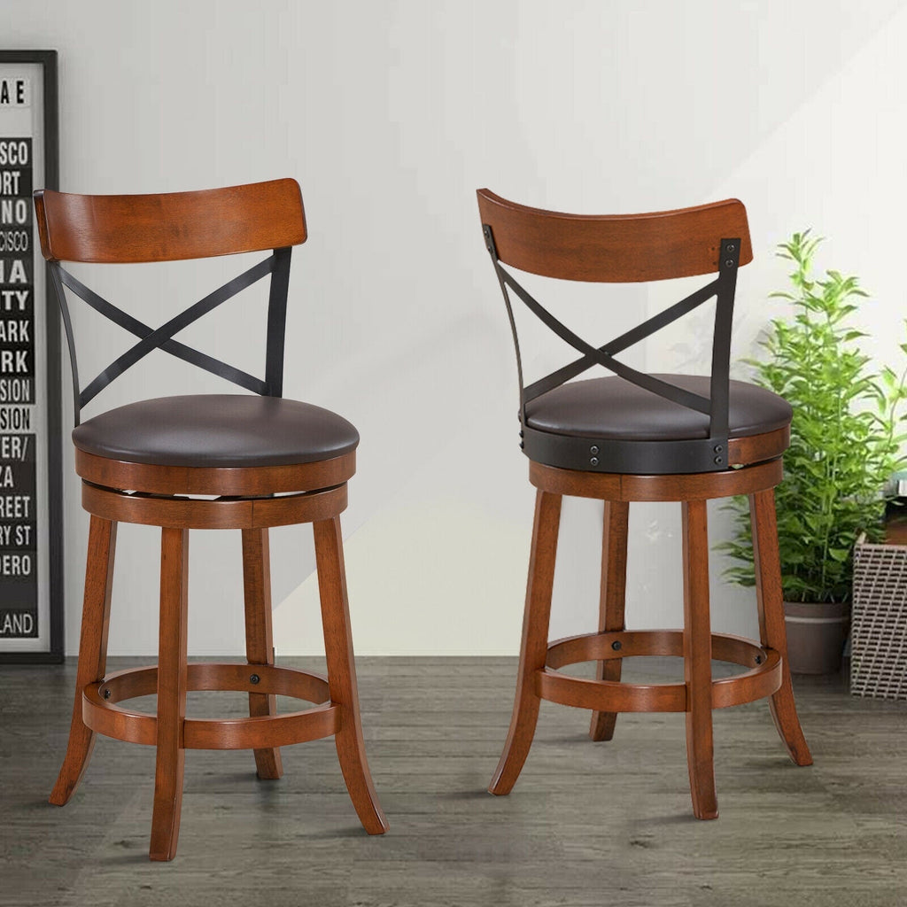 Swivel Bar Stools with Rubber Wood Legs - Set of 2