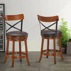 Swivel Bar Stools with Rubber Wood Legs - Set of 2