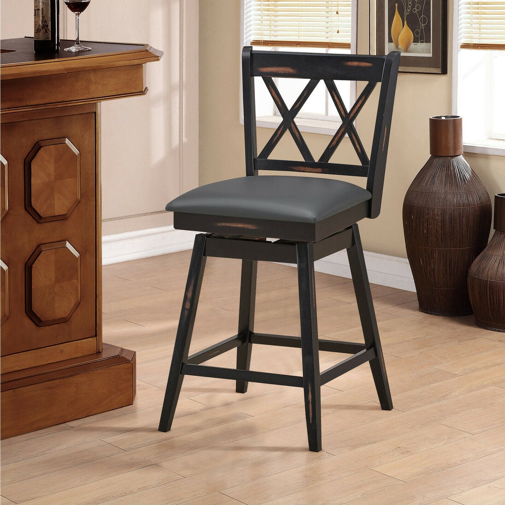 2-Piece Swivel Counter-Height Bar Stools with Rubberwood Legs
