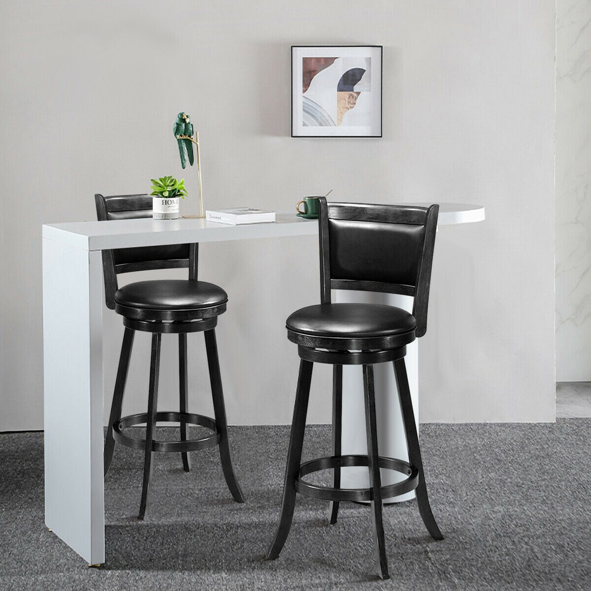 2-Piece Swivel Bar Stools with Hardwood Frame