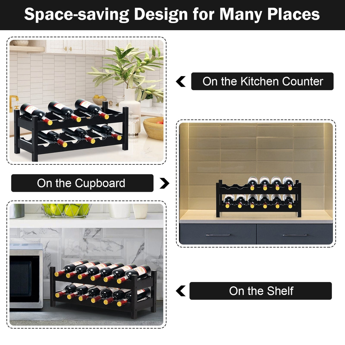 2-Tier 12 Bottles Bamboo Storage Shelf Wine Rack
