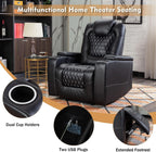 Power Recliner Chair Set Of 3 Black Leather With USB Ports