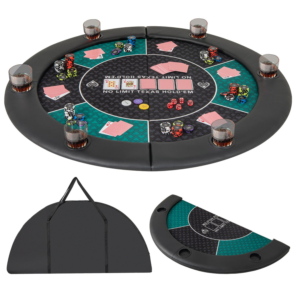 48" Foldable Poker Tabletop with Cup Holders & Carrying Bag