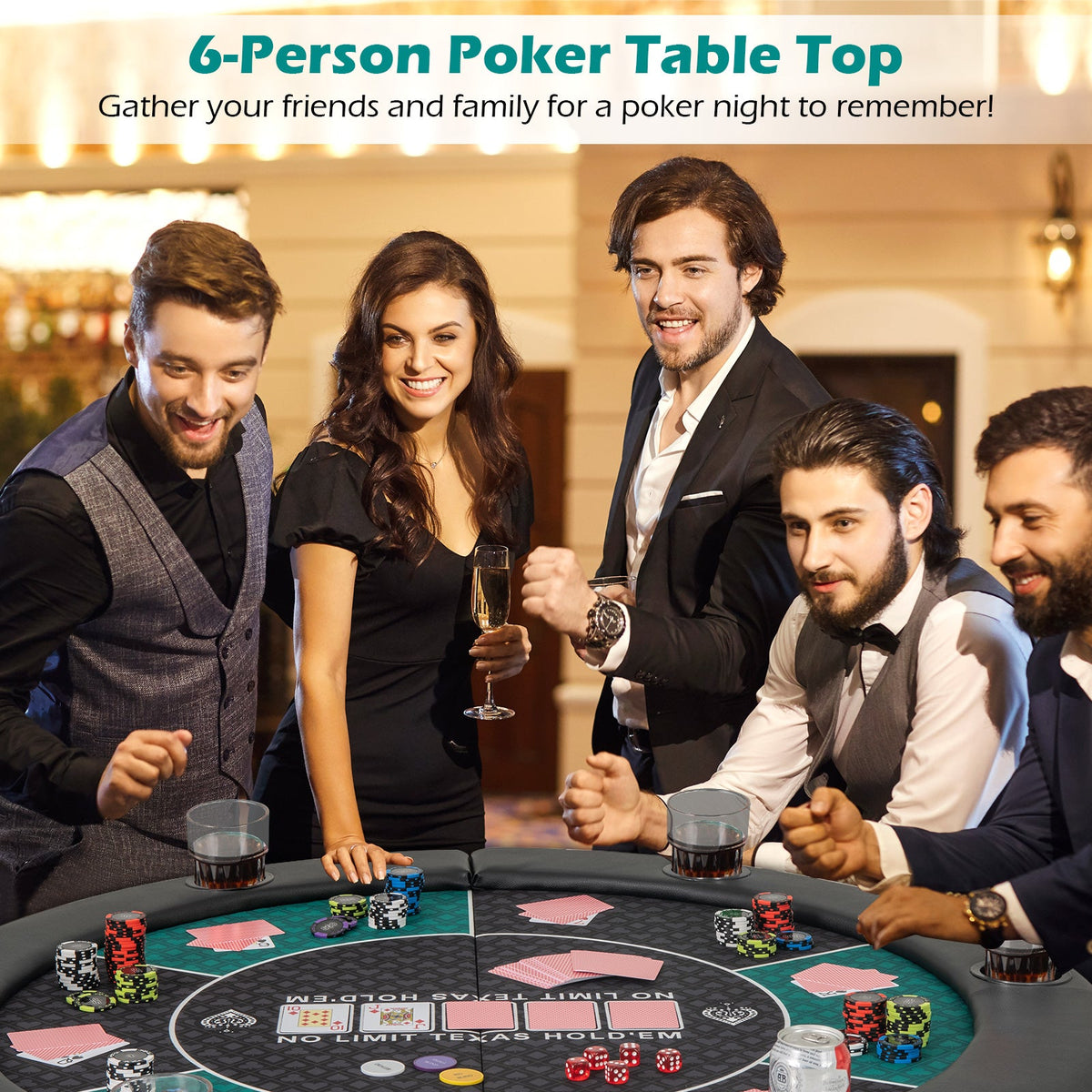48" Foldable Poker Tabletop with Cup Holders & Carrying Bag