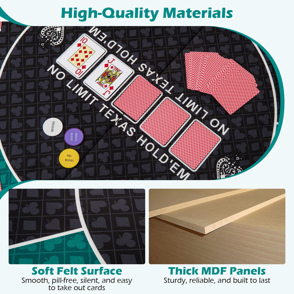 48" Foldable Poker Tabletop with Cup Holders & Carrying Bag
