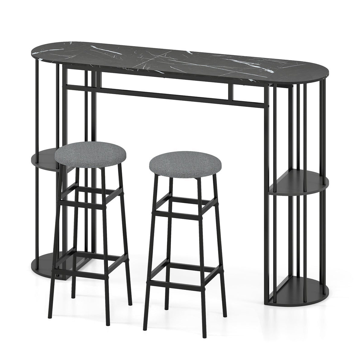 Dining Table with 2 Upholstered Bar Stools and Faux Marble Top