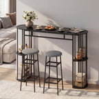 Dining Table with 2 Upholstered Bar Stools and Faux Marble Top