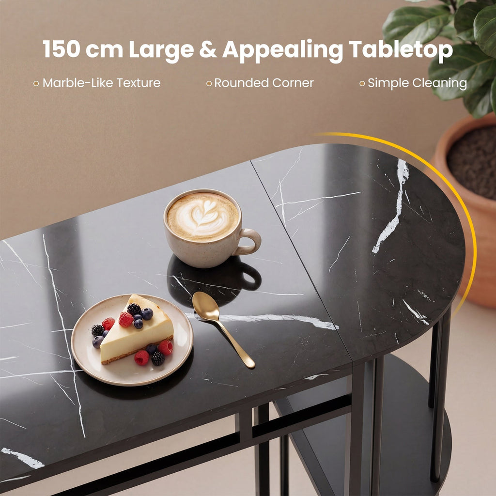 Dining Table with 2 Upholstered Bar Stools and Faux Marble Top