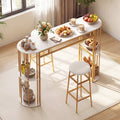 Dining Table with 2 Upholstered Bar Stools and Faux Marble Top