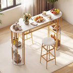 Dining Table with 2 Upholstered Bar Stools and Faux Marble Top