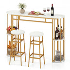 Dining Table with 2 Upholstered Bar Stools and Faux Marble Top