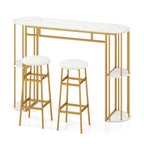 Dining Table with 2 Upholstered Bar Stools and Faux Marble Top