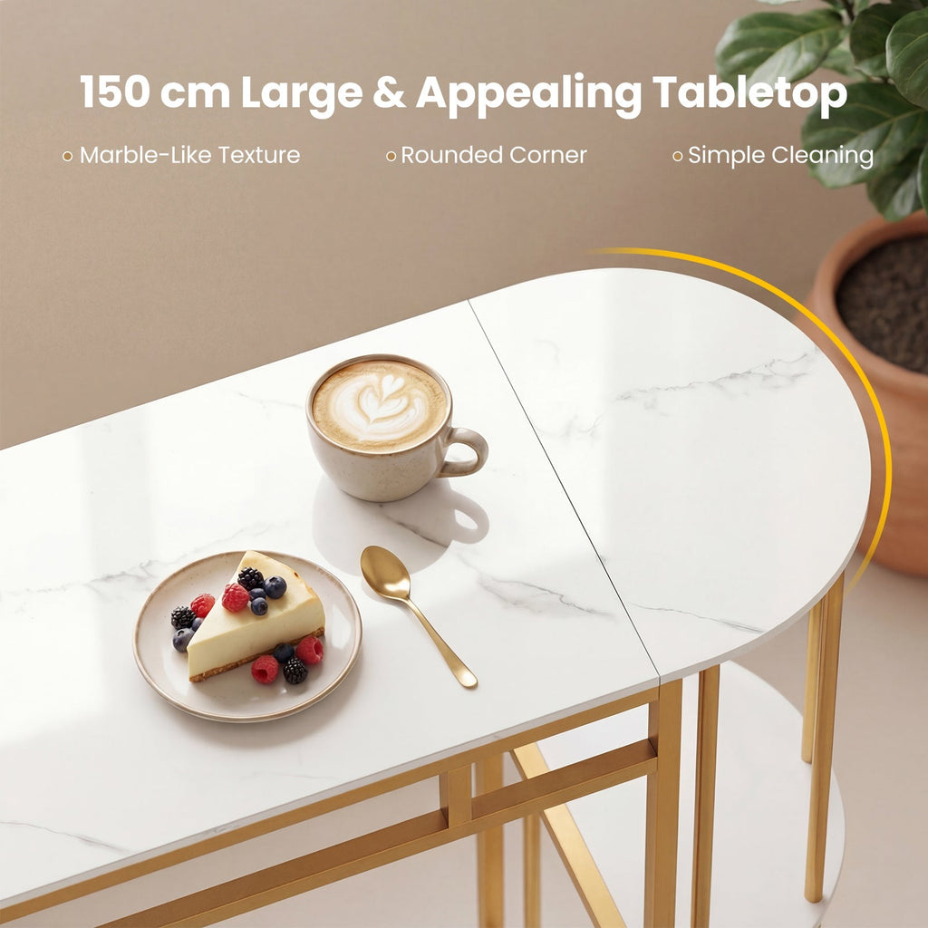 Dining Table with 2 Upholstered Bar Stools and Faux Marble Top