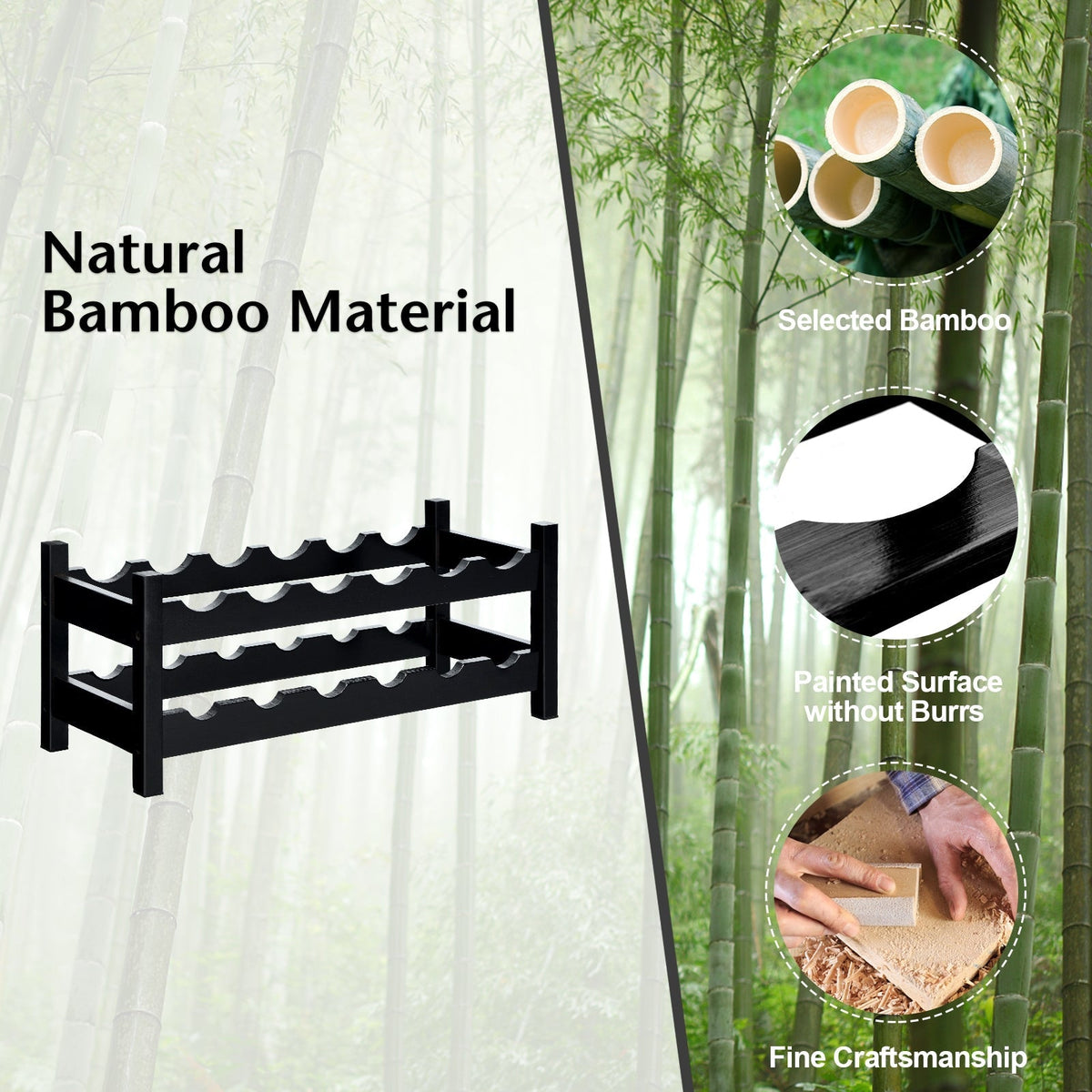 2-Tier 12 Bottles Bamboo Storage Shelf Wine Rack