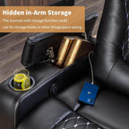 Power Recliner Chair Set Of 3 Black Leather With USB Ports