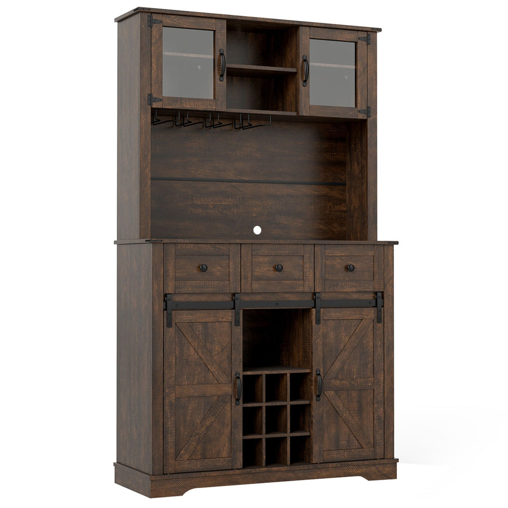 72 Inch Coffee Bar Cabinet with Drawers and Sliding Barn Doors