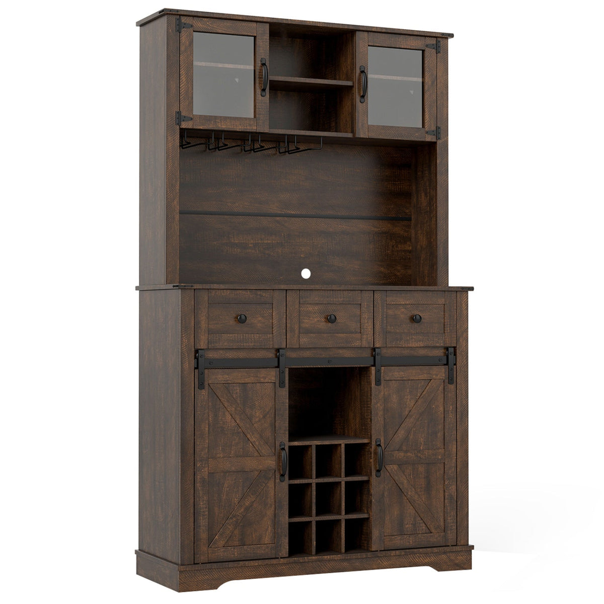 72 Inch Coffee Bar Cabinet with Drawers and Sliding Barn Doors