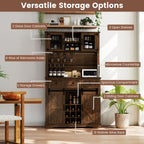 72 Inch Coffee Bar Cabinet with Drawers and Sliding Barn Doors