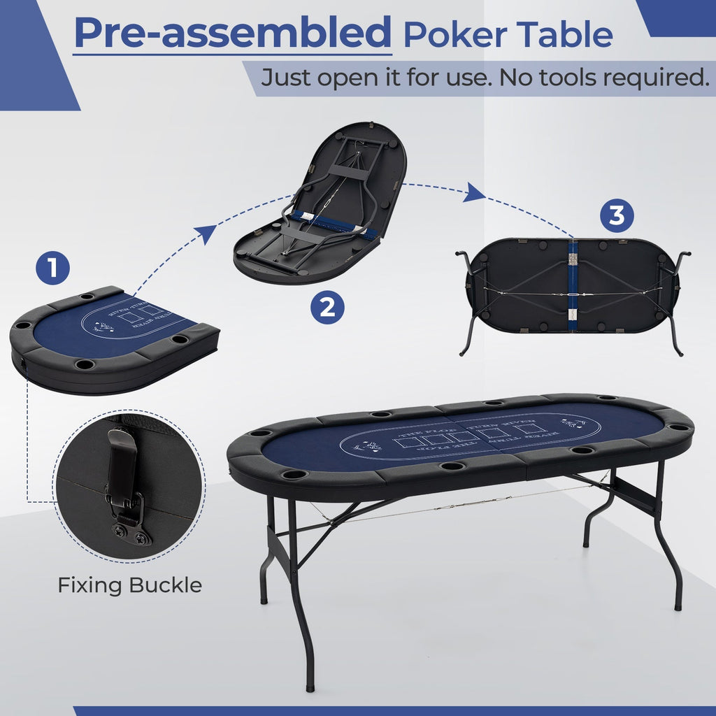 72" Foldable Poker Table for 8 Players