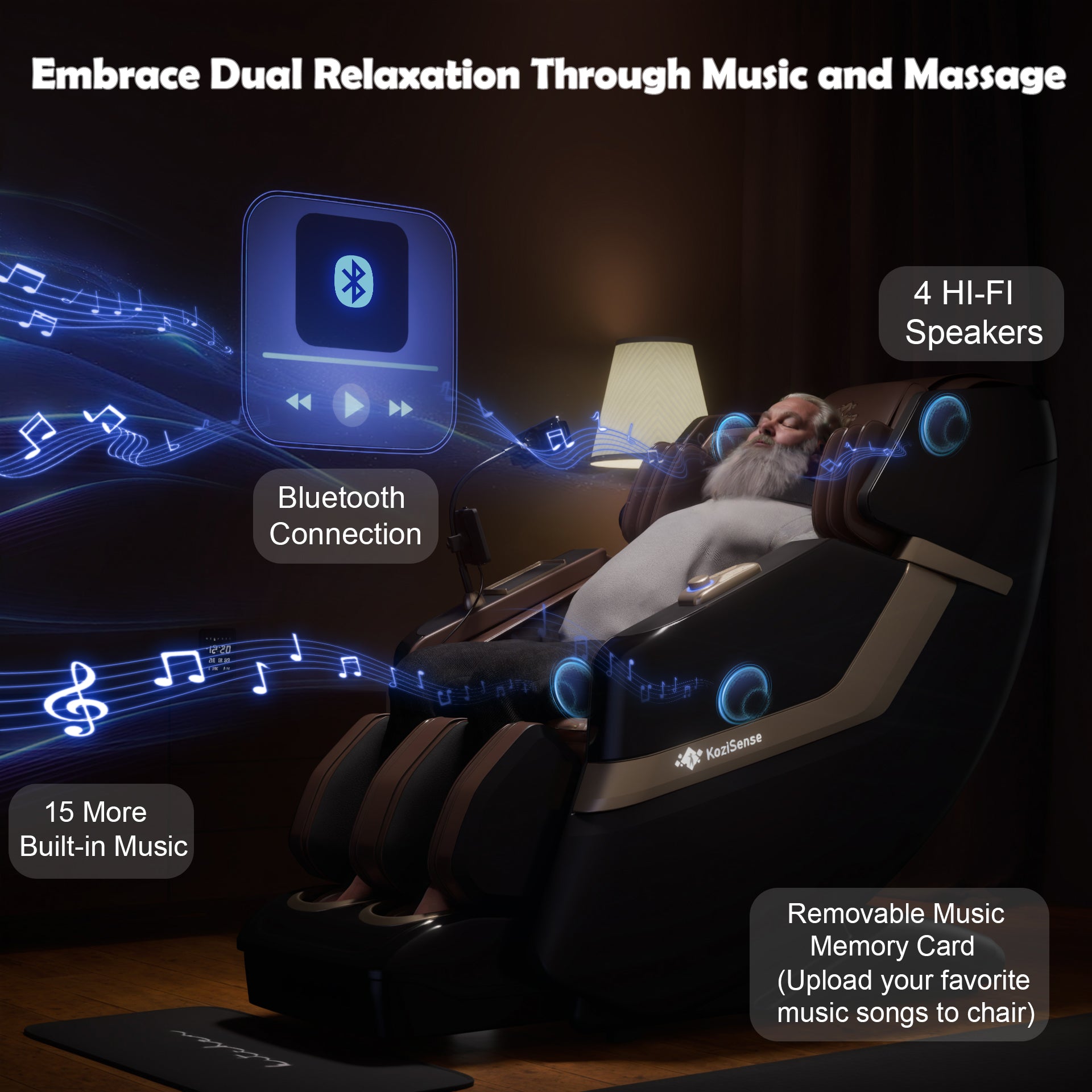 KoziSense KZ-313 New Heated Jade Stone Massage Chair (Black and Brown)