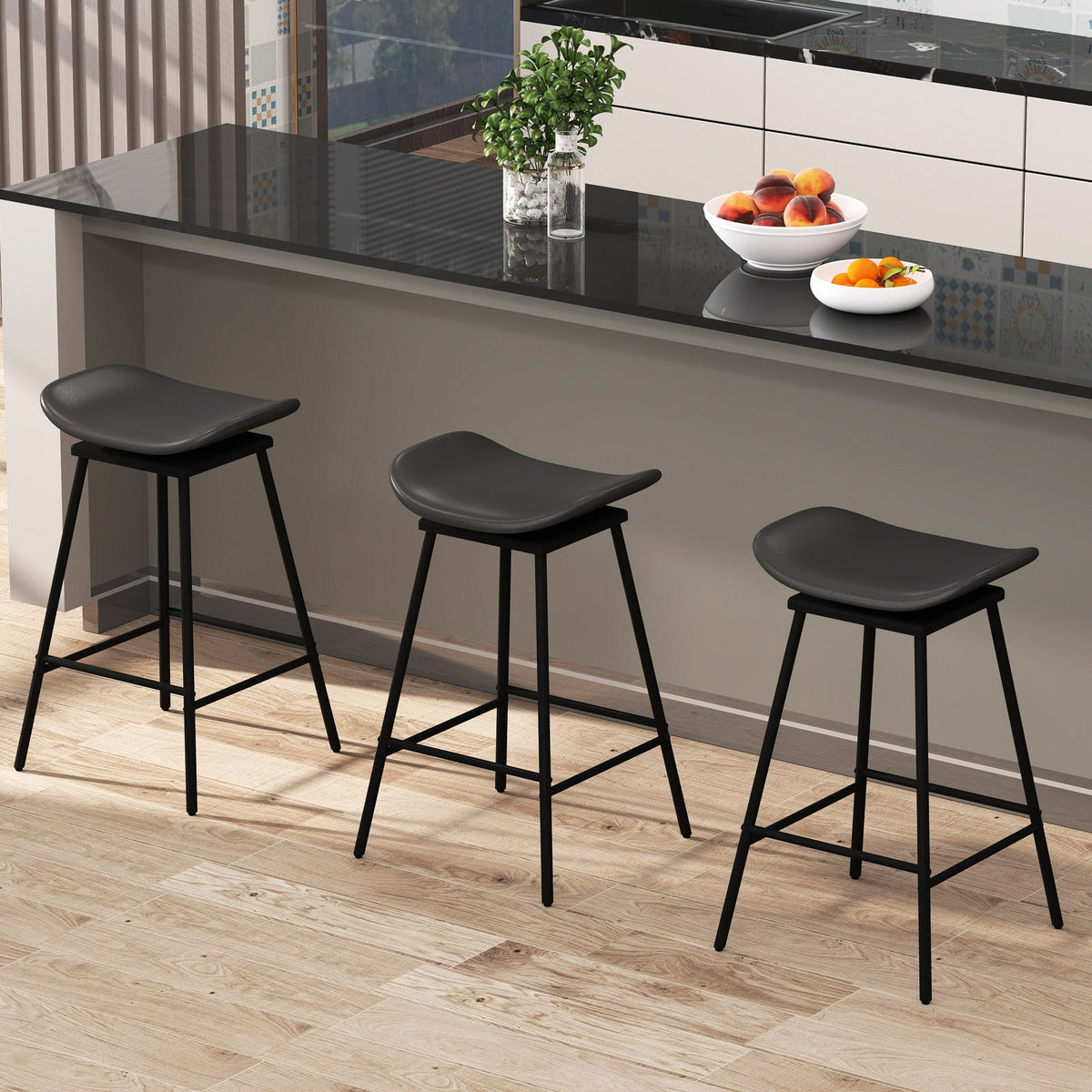 2-Piece Backless Swivel Bar Stools with Footrests