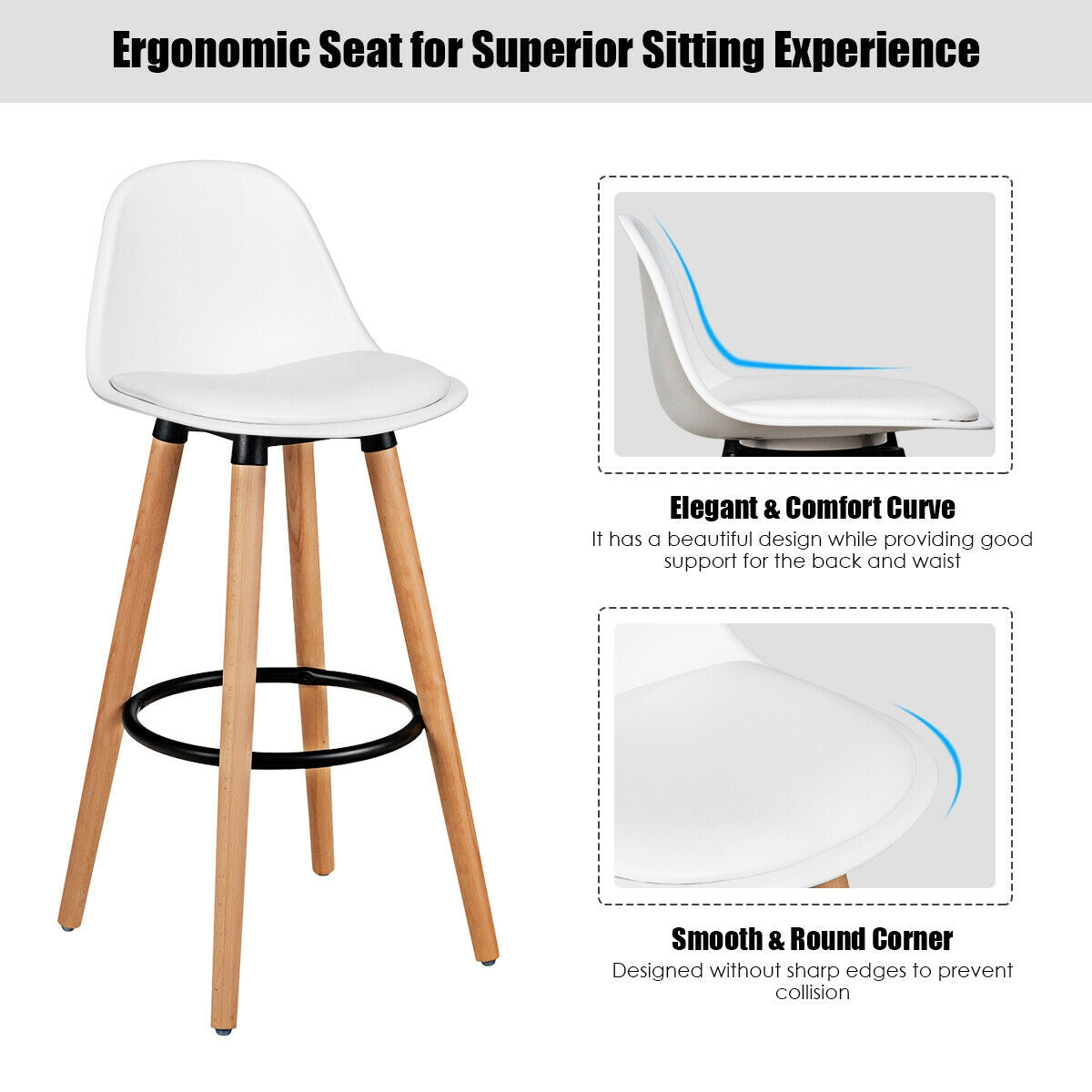 Mid-Century PU Upholstered Bar Stools - Set of 2