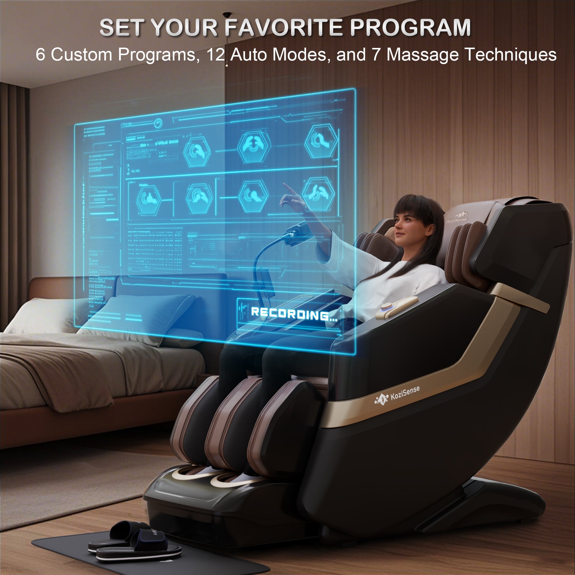 KoziSense KZ-313 New Heated Jade Stone Massage Chair (Black and Brown)
