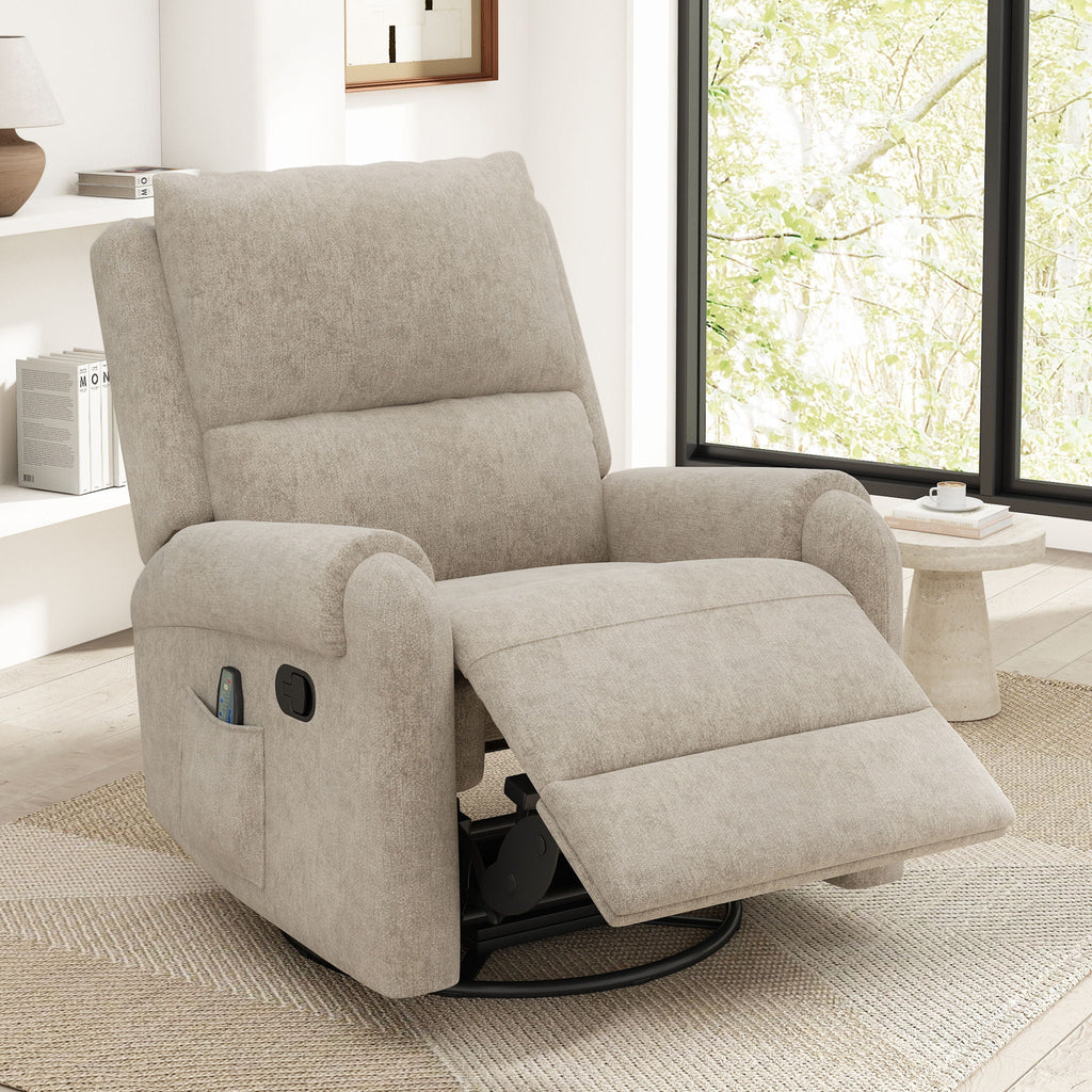 Swivel Rocker Recliner with 8-Mode Massage and Side Pocket